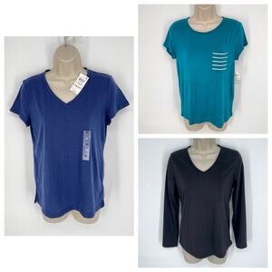 Charter Club NEW Womens 3 Pc Bundle PJ Tops XS Blue Black Mixed Styles Stretch
